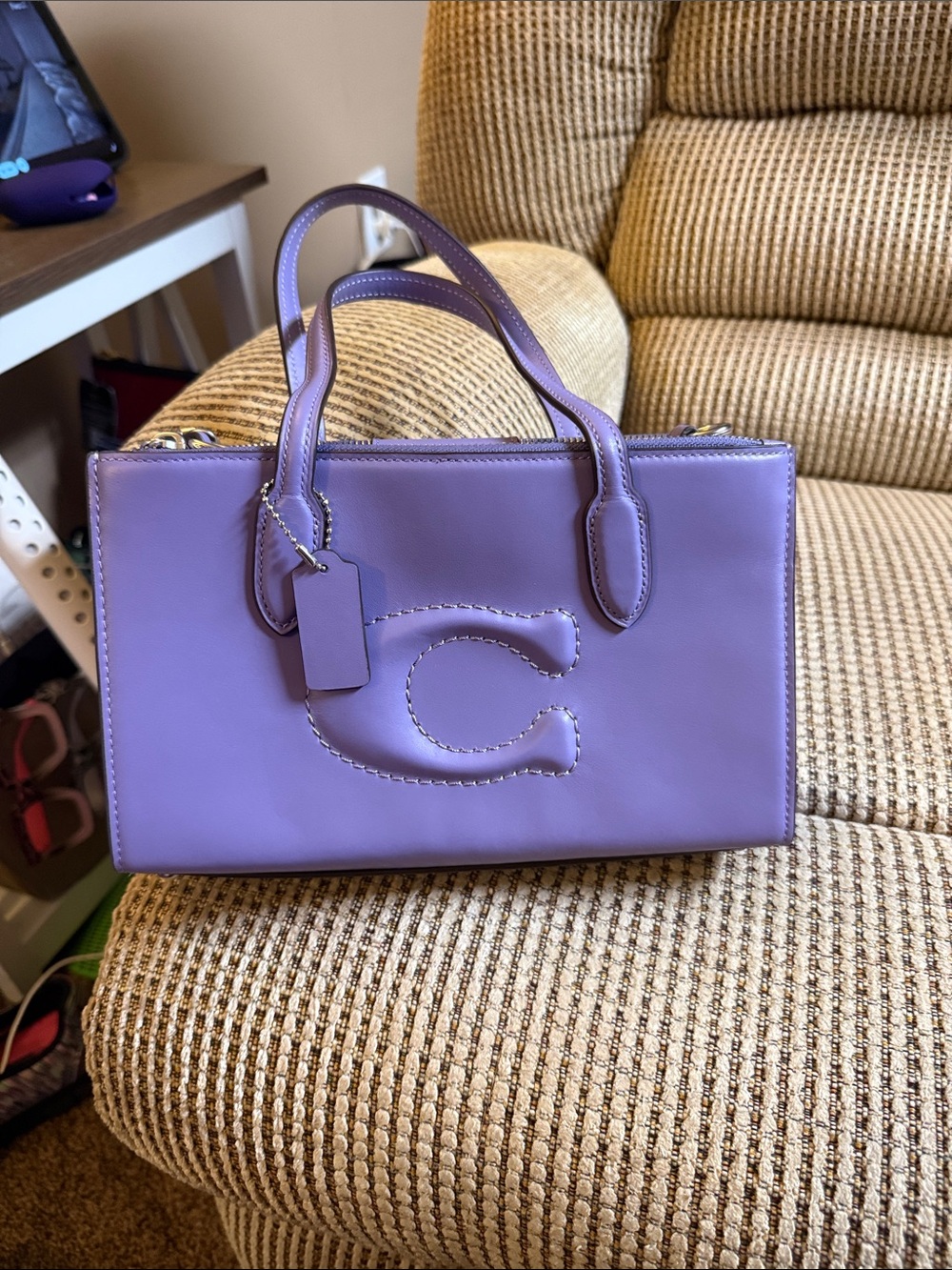 Coach Purple Leather Satchel Handbag with Top Handles